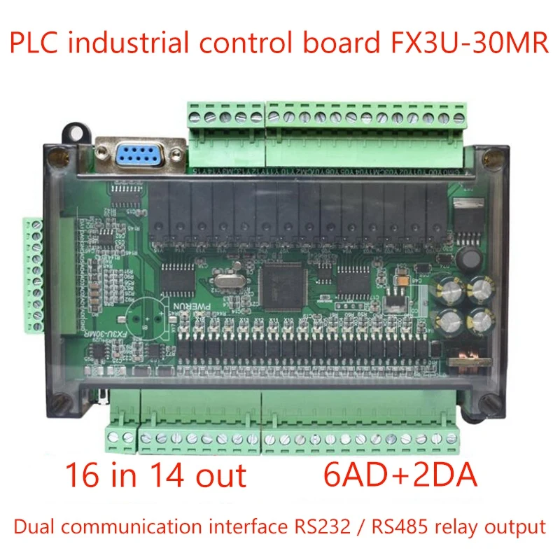 A93Z PLC Industrial Control Board Simple Programmable Controller Type FX3U-30MR Support RS232/RS485 Communication