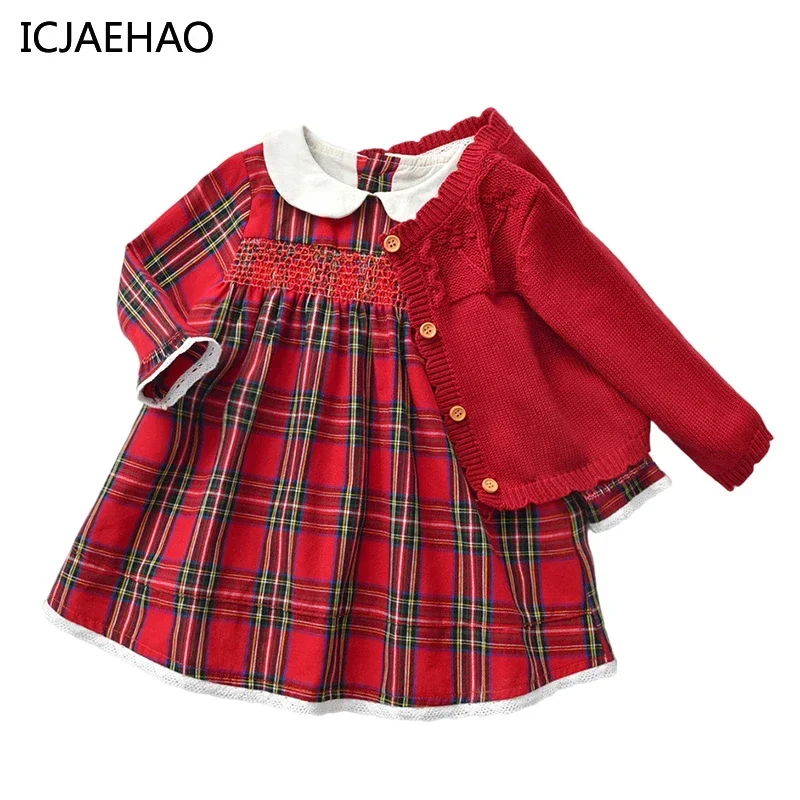 

2025 Birthday Party Dress for Girl Newborns Sweater Coats Sets Baby Knitting Tops Boutique Outfit Red Cardigan Princess Clothes