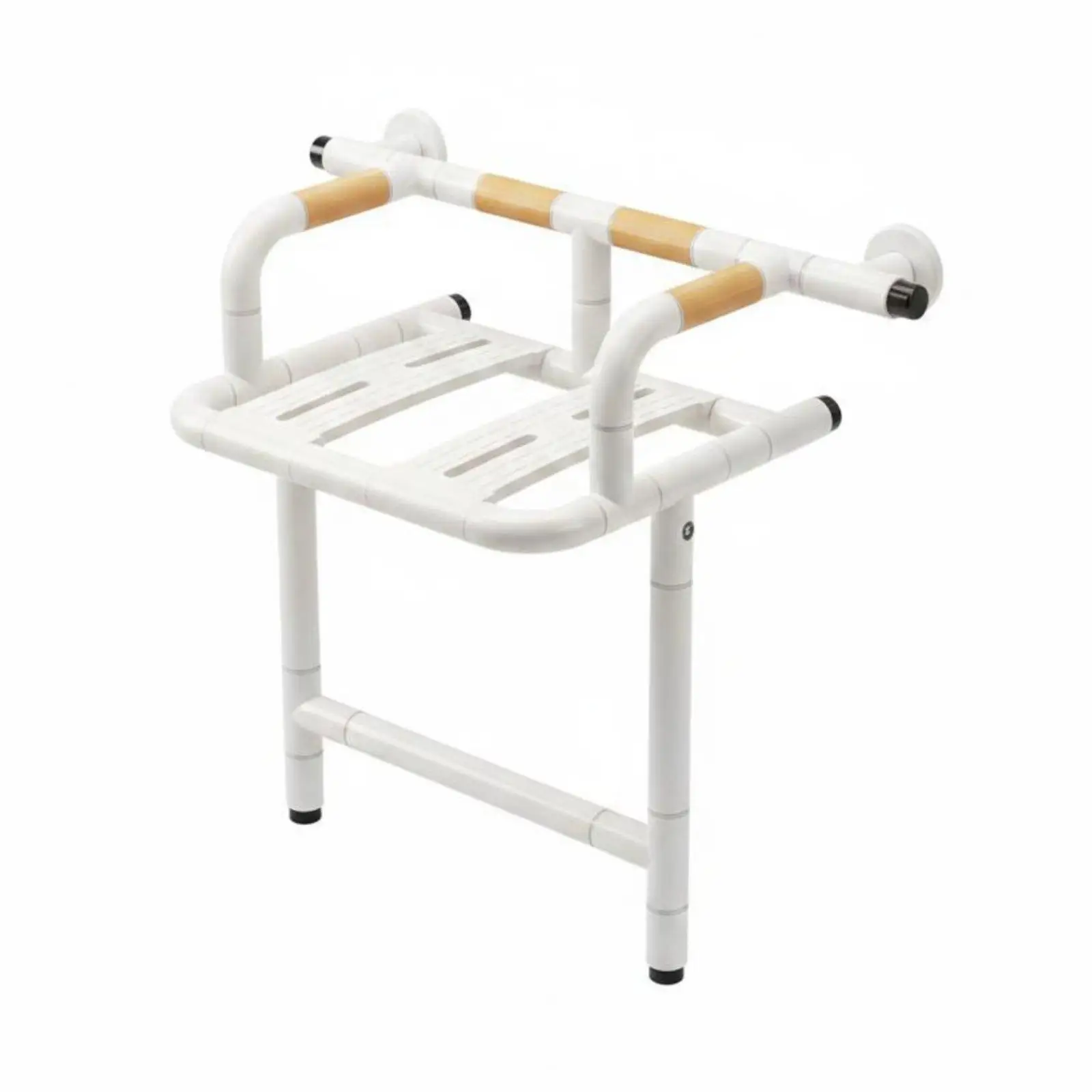 Space Saving Folding Bath Seat with Armrests Wall Mount Shower Chair for Senior Disabled Bathroom Anti Slip Stool