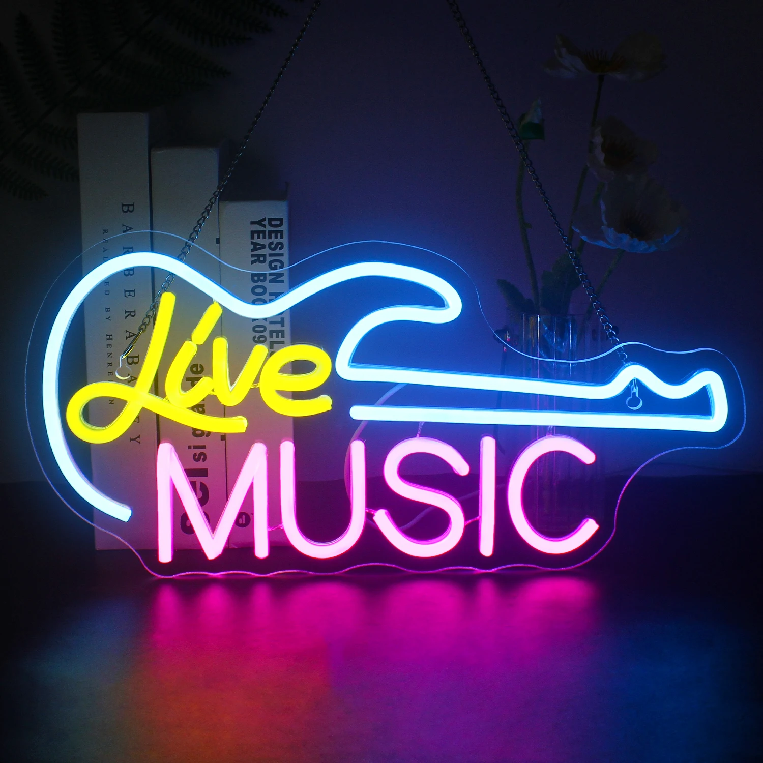 Chitarra musica dal vivo insegne al Neon decorazione della parete musica dal vivo camera da letto chitarra Led Light up Sign con USB per Music Party Bar Music Club