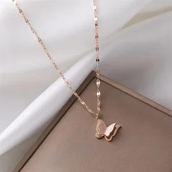 2023 Romantic Stainless Steel Butterfly Necklace Fashion Rose Gold-Color Women Engagement Accessories Waterproof Jewelry