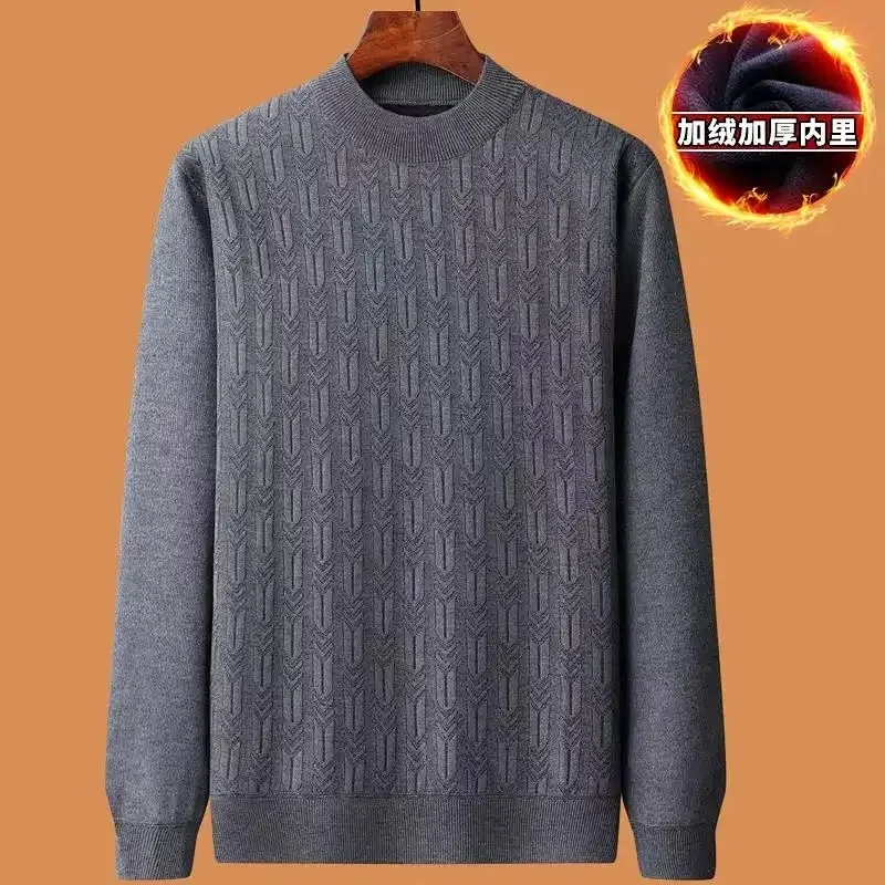 سترة قطيفة للرجال في خريف وشتاء جديد دافئ برقبة دائرية وأكمام طويلة محبوكة للشباب