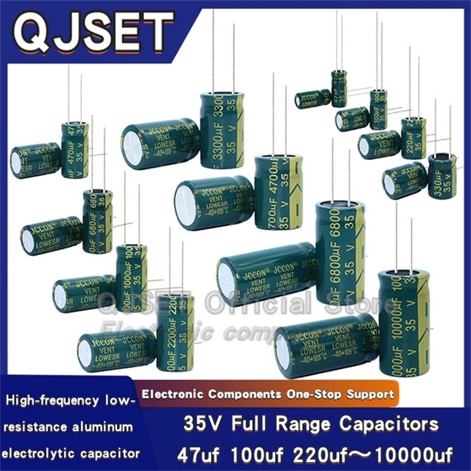 2-50pcs JCCON 커패시터 35V 47/100/220/330/470/680/1500/2200/3300/4700/10000 미크로포맷 35v 1000uf 인버터 전원 공급 장치 오디오 커패시터