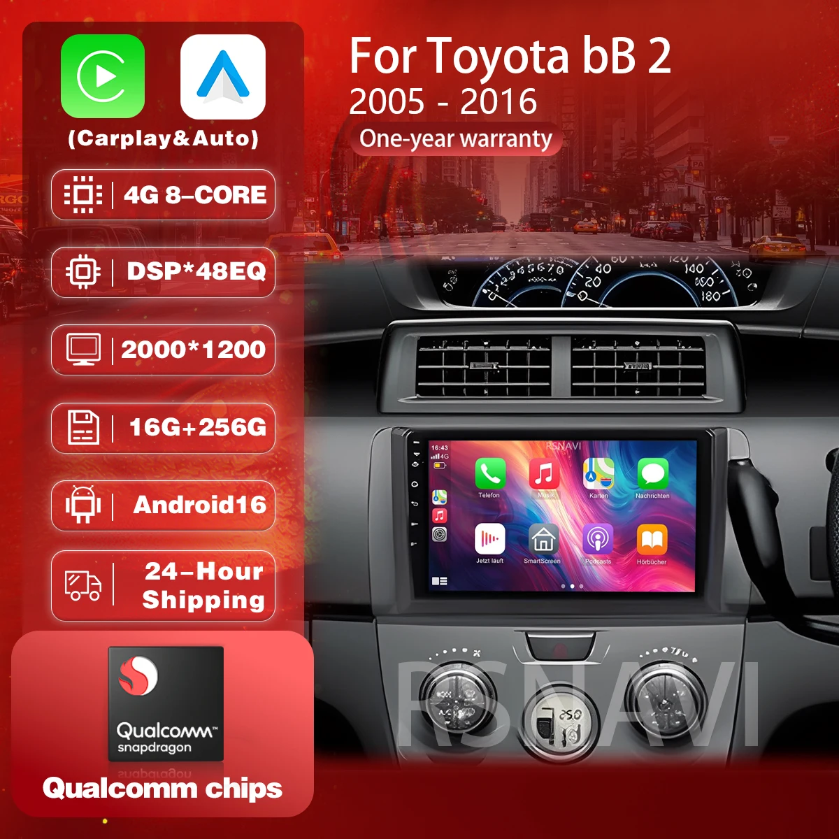Android 16 Carplay Auto 2K Screen Car Radio Multimedia Player For Toyota BB 2 2005 - 2016 Autoradio GPS Stereo 2 din Head Unit