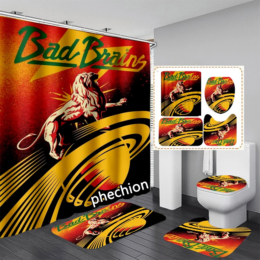 phechion Bad Brains 3D Print Shower Curtain Waterproof Bathroom Curtain Anti-slip Bath Mat Set Toilet Rugs VR333