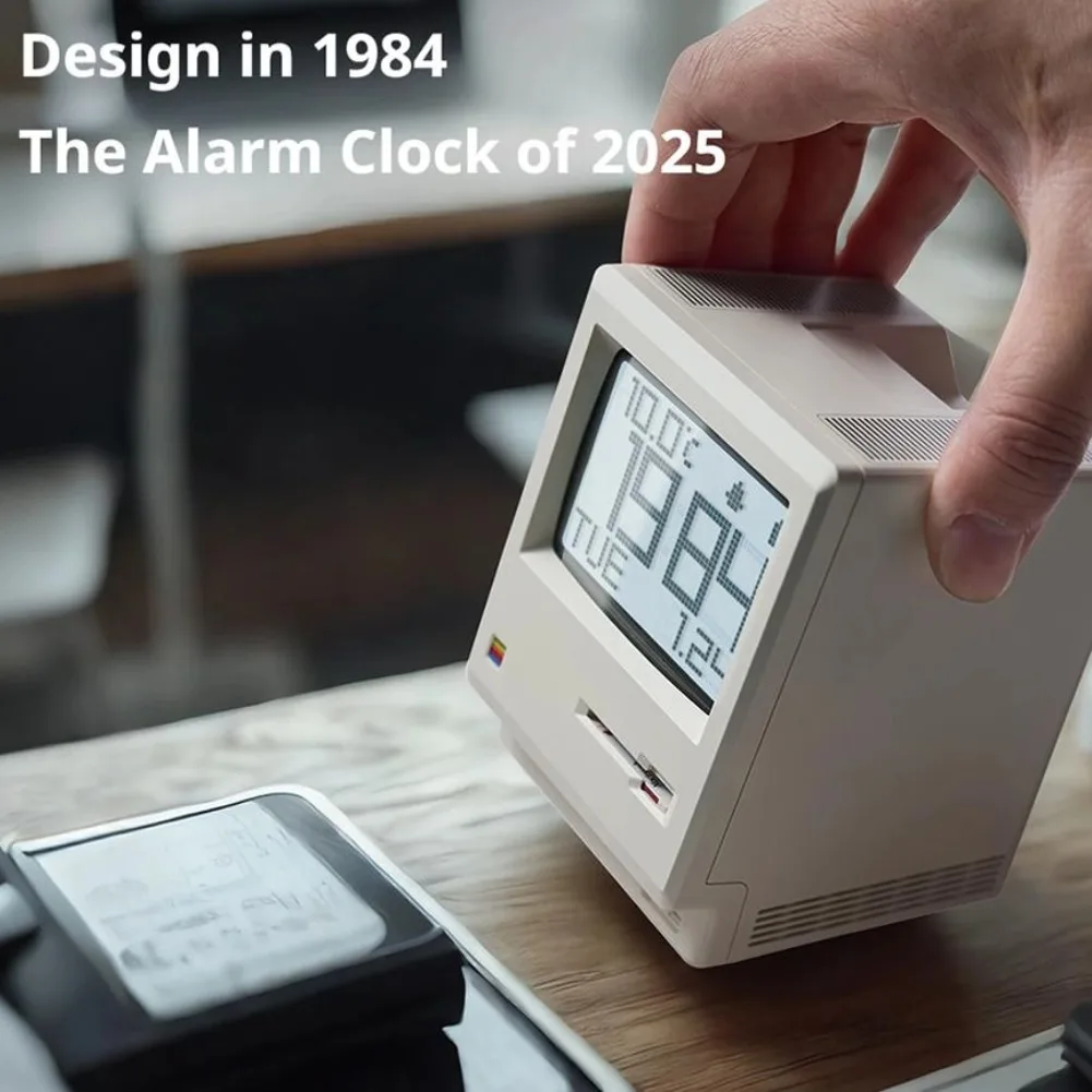 

Creativity Maclock Retro Clock Alarm Home & Office Desktop Ornament Digital Clock Design Retro Maclock Macintosh Alarm Clock