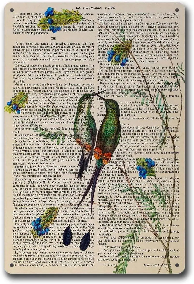 Metal Tin SignsVintage Hummingbird Metal Sign Birds in Love Antique Book Page Hummingbird Wall Decor Garage Bar Kitchen Wall Dec