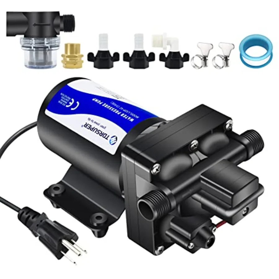 

Water Pressure Booster Pump 110V AC Water Diaphragm Pump 5.5GPM 75PSI with Power Plug Self Priming RV Water Pump for Home Kitch