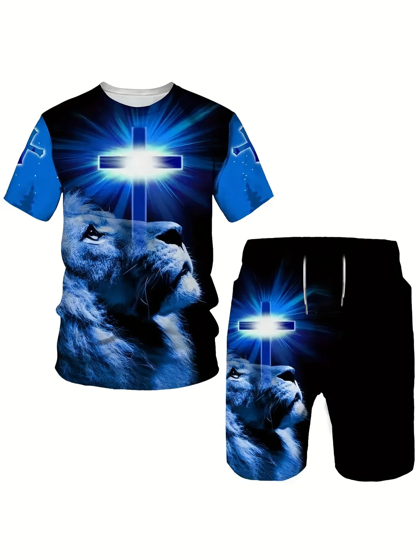 

2025 Summer Men Tracksuits 3D Print Cross Jesus Men Christian Beach Suit Women T-Shirt Shorts Sets T Shirts Shorts 2 Pieces Set