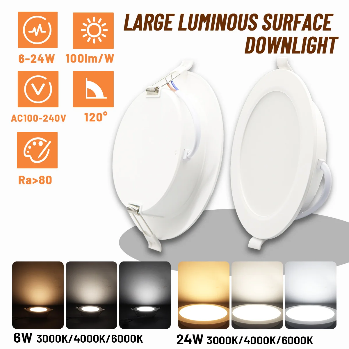 8PCS LED ultra thin dark downlight sky lamp AC100V-240V 6W-24W super bright warm white light suitable for kitchen study