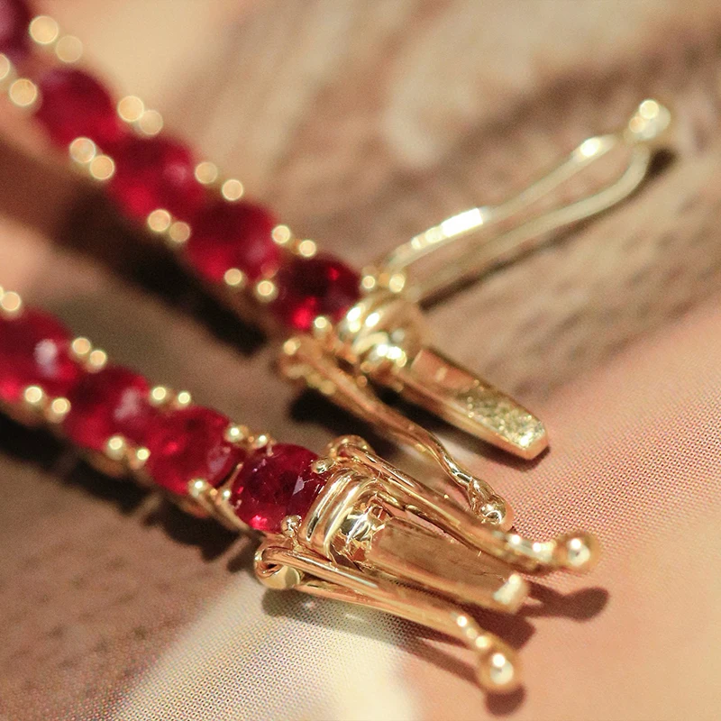 Aazuo Gioielli di lusso originali Bracciale in oro rosa 18 carati con rubino naturale Bracciale con linee da tennis classiche per donna Festa di fidanzamento alla moda di lusso