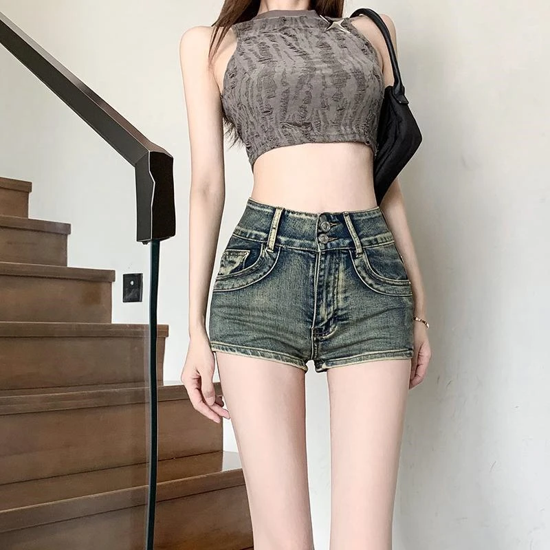 

Women's Sexy High Waisted Ultra-short Skinny Denim Shorts Summer New Girl Street Trousers Casual Female Hip Wrap Mini Hot Pants