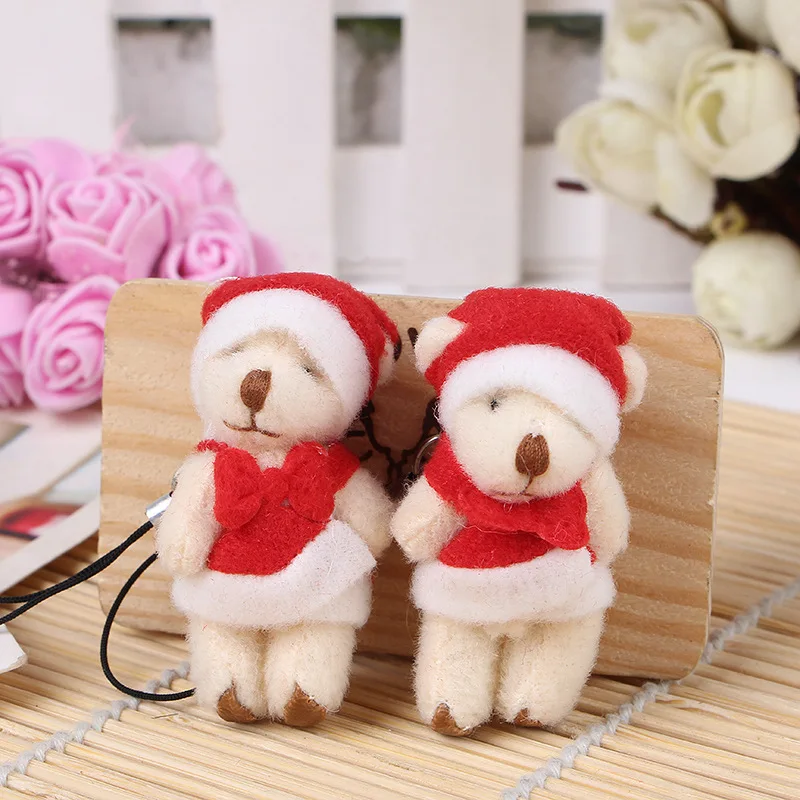 10pcs Kawaii Mini Plush Christmas Joint Bear Doll 4.5cm/6cm Teddy Bear Plush Keychain Christmas Tree Ornaments Pendant Girl Gift