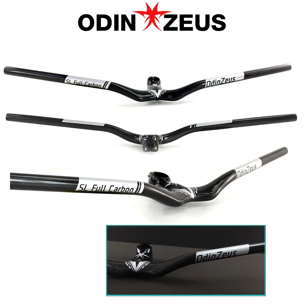 OdinZeus 3K Full Carbon Fiber MTB Bicycle Riser One-shaped Integrated Handlebar With Stem Bike Parts 80/90/100mm*680/700/720mm