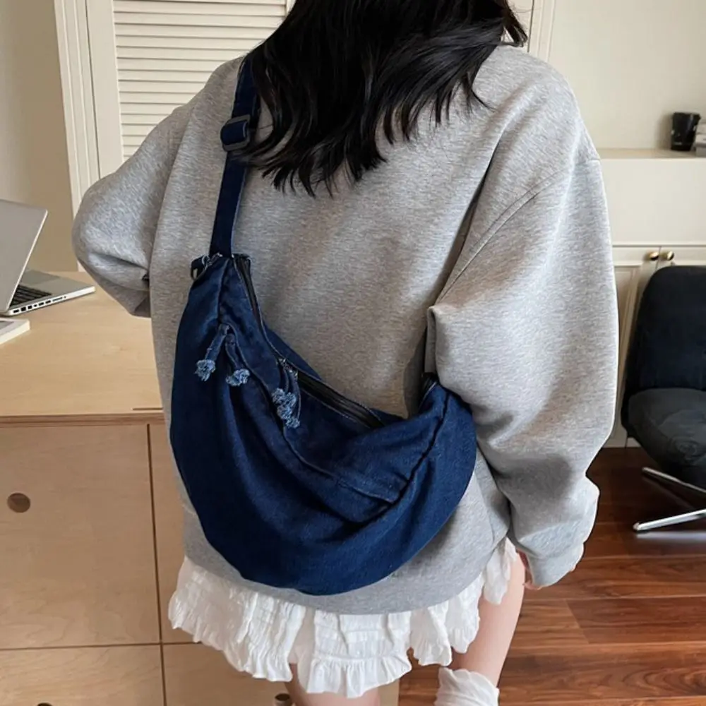 مزاجه النمط الأمريكي قماش زلابية حقيبة حزام قابل للتعديل Harajuku الدنيم حقيبة كروسبودي سستة الرجعية حقيبة تحت الإبط المرأة