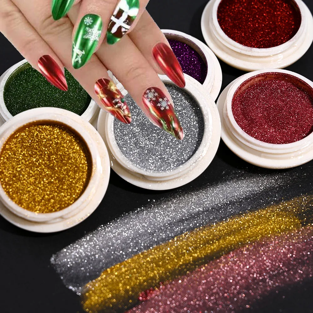 

6Jars Christmas Chrome Nail Powder Red Green Metallic Effect Mirror Glitter Powder Pigment Sparkling Manicure Magic Rubbing Dust