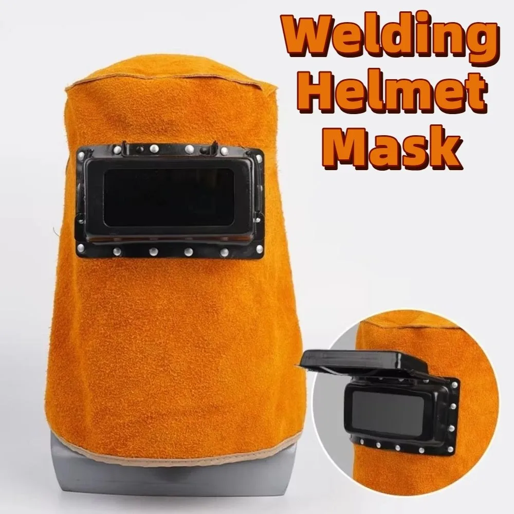 Flip Open Lens Welding Helmet Mask Comfortable Durable Leather Welding Hood Heat Resistant Flame-Resistant