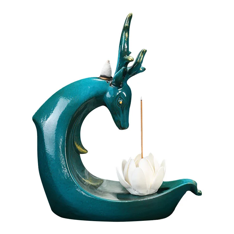 Lcuky Deer Home Ornaments Backflow Incense Stick Holder Ceramic Censer