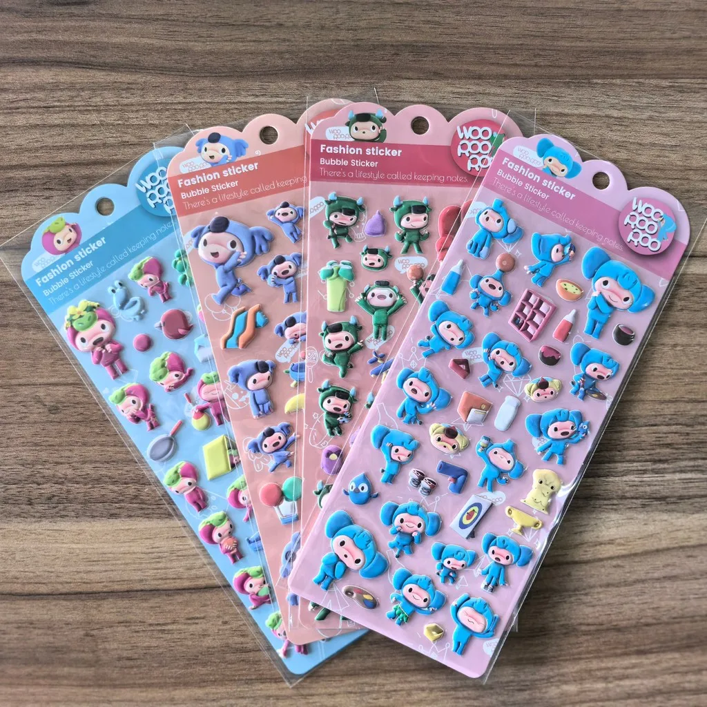 

4 Sheets Woo Hoo Roo Roo Fashion Bubble Stickers Character Decals for Kids' Crafts Journals & Decor Golden Memory Stickers Store