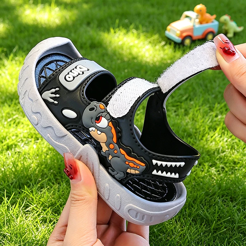 3D-Dinosaurier-Sportsandalen für Kleinkinder, geschlossener Zehenbereich, kollisionssicher, verstellbarer Riemen, rutschfeste Sommerschuhe mit weicher Sohle für den Außenbereich – Detail 10