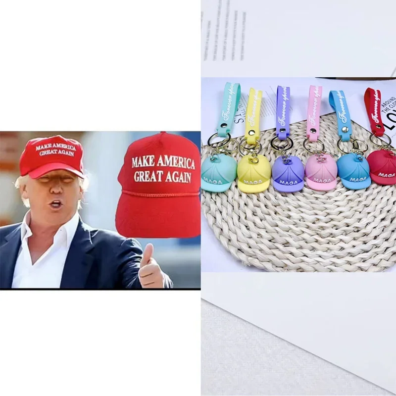 2024 Donald Trump Hat Maga Key Ring Pendant Keychain Car Bag America Great Again Slogan USA Baseball Cap Pendant