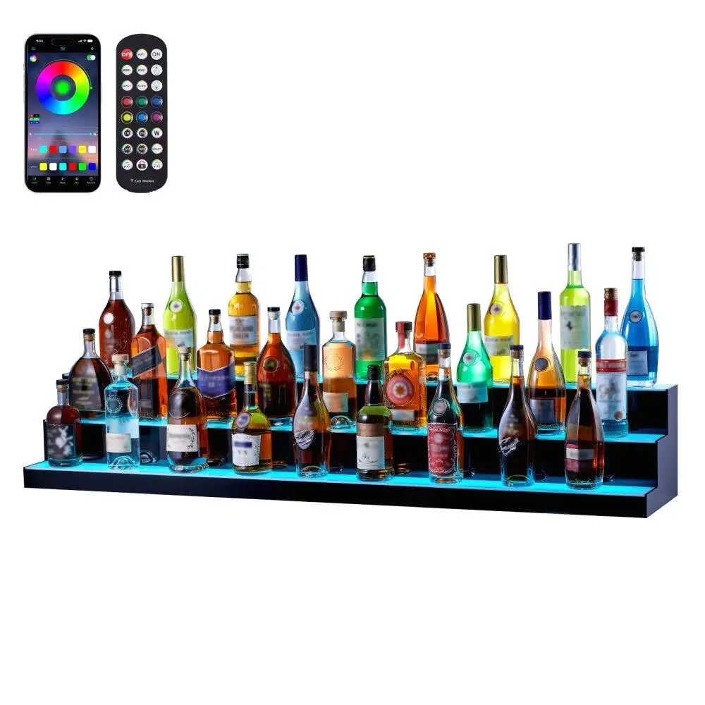

LED Lighted Liquor Bottle Display Shelf with RF and App Control 60 Inch 3 Step Bar Shelf