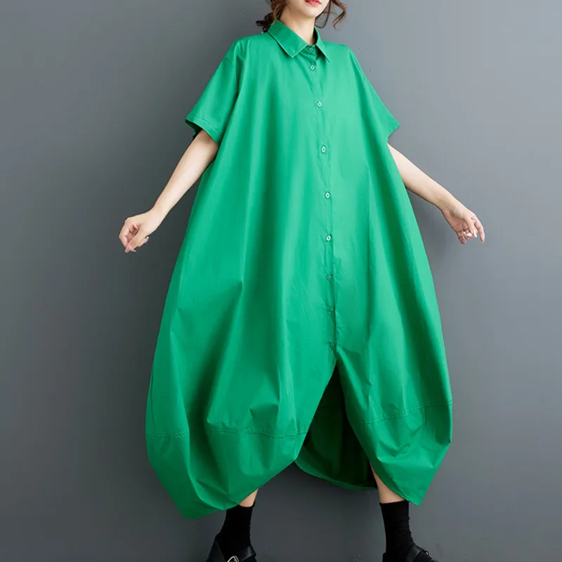 Robe longue de style coréen pour femmes, chemise à boutons sur le devant, chemise courte, noir, vert, bleu, #3943