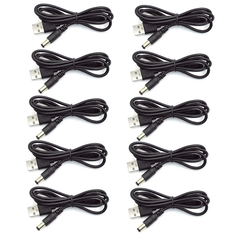

10pcs 1M USB 2.0 Male A to DC 5.5mm x 2.1mm Plug Jack DC Power Cord Socket Connector 5V Cable Line 5.5mm*2.1mm Wholesale