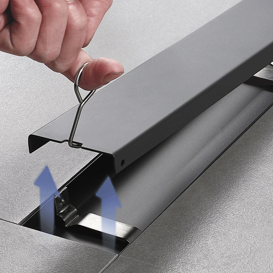 Imagem -05 - Dreno de Piso de para Banheiro Telha Invisível Chuveiro Cinza Linear Longo Drenagem de Água Lateral 60 cm 70 cm 80 cm 90 cm 100 cm Aço Inoxidável