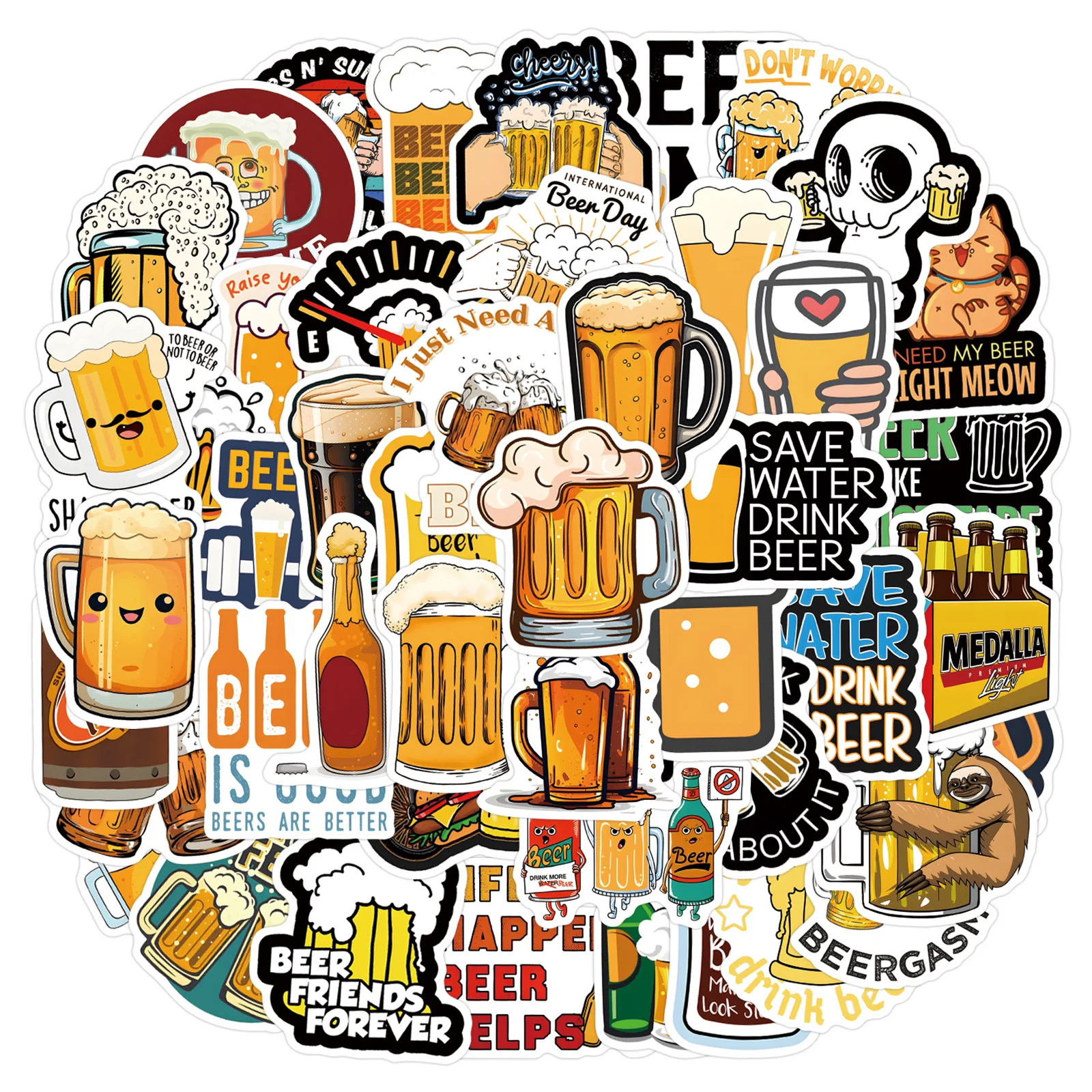 110PCS Cartoon Beer Creative Decorative Luggage Water Cup Stationery Computer Waterproof Sticker