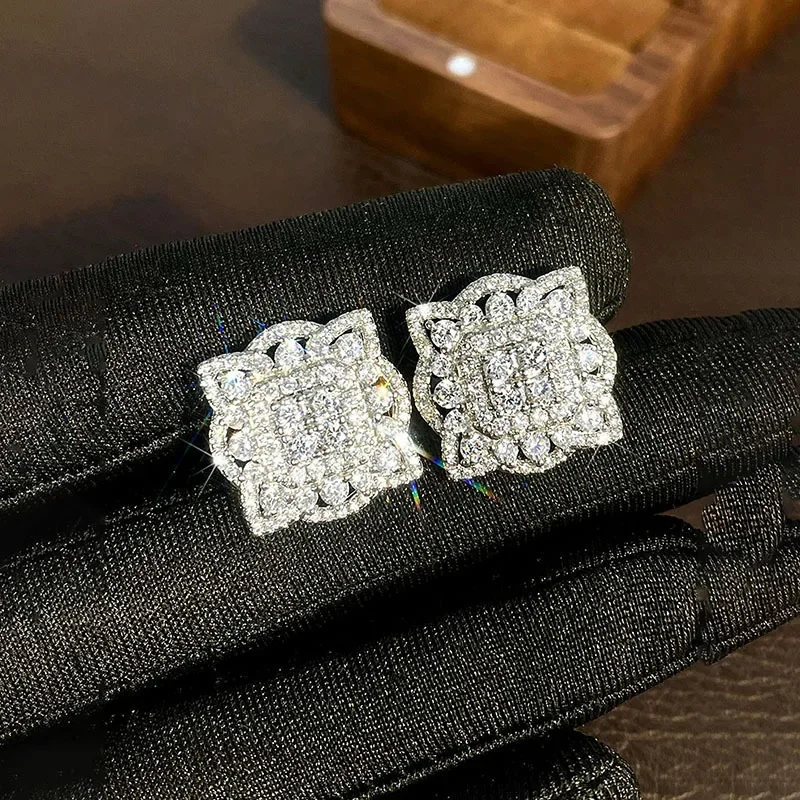 

Fashion Gorgeous Square Shaped Diamond Cz Earrings for Women Ear Piercing 925 Silver Elegant Lady's Earrings Trendy Jewelry