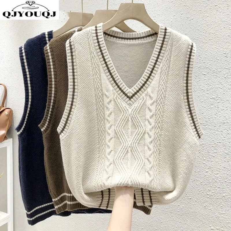 British Academy Style Knitted Vest Women\'s Autumn and Winter New Loose V-neck Layered Western Sweater Vest Horse Clip