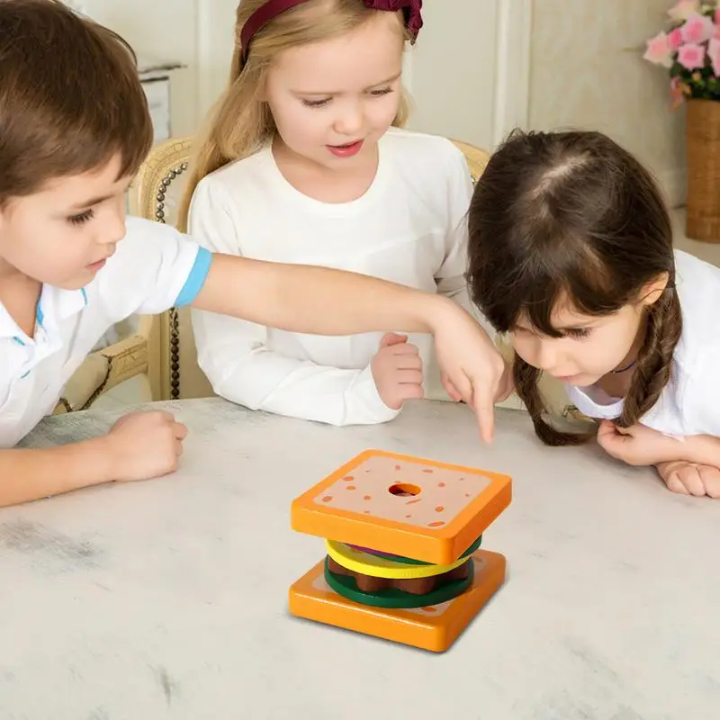 Juguetes apilables de sándwich de hamburguesa de madera, juego de sándwich de hamburguesa, Juguetes Educativos de aprendizaje preescolar