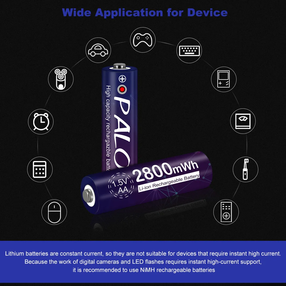 PALO 1,5V AA Lithium-Akku AA 2800mWh Batterien für elektronische Schlösser/kabellose Mäuse/elektrische Spielzeugautos – Detail 8