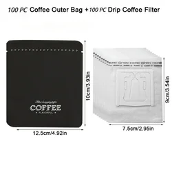 100Pc Coffee Powder Packaging Bag Aluminum Film Inner Machine Hot Seal Portable Hanging Ear Coffee Coffee Filter Paper Bags Set