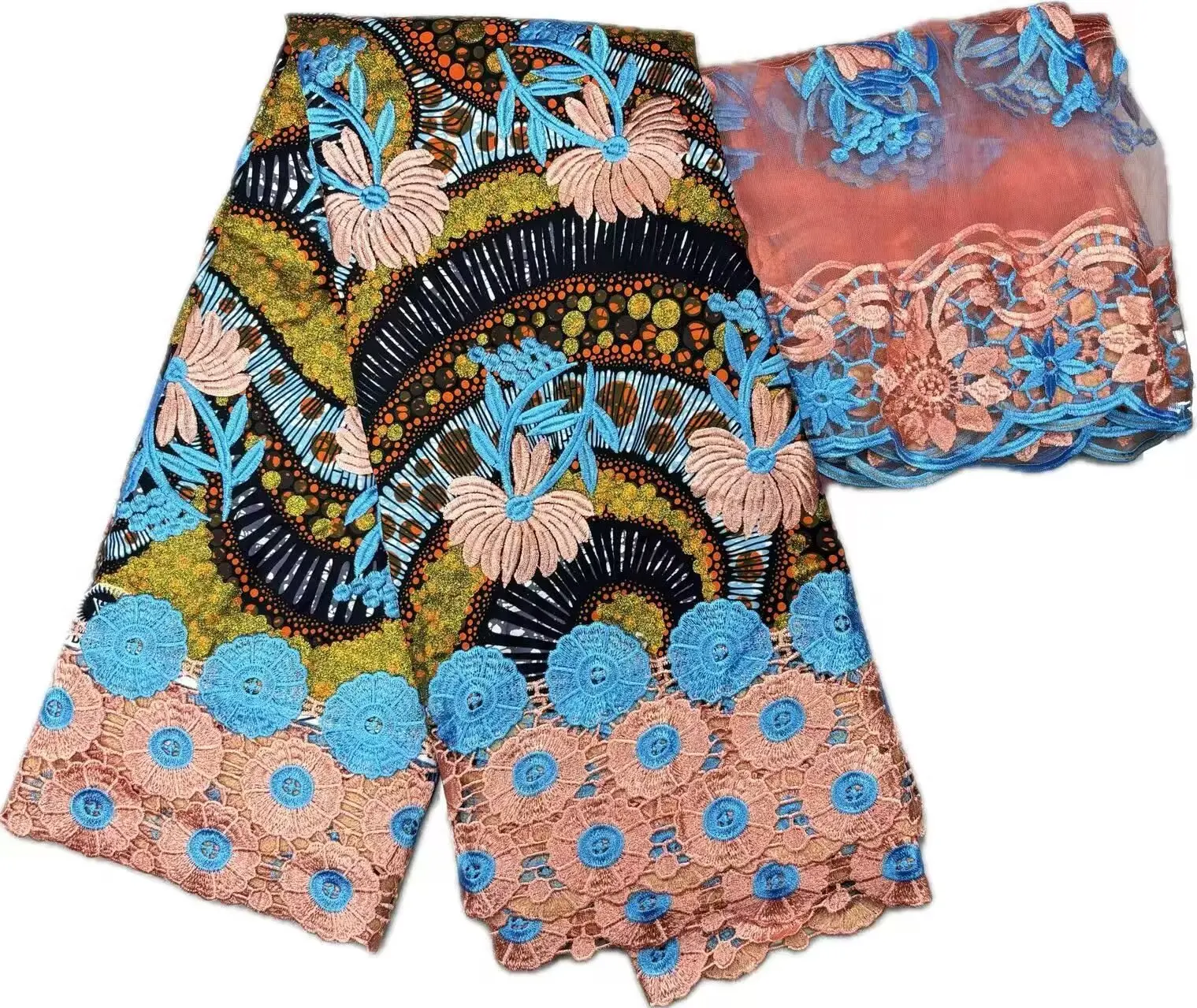 2026 Nigerian 5y Golden Lace Wax+2 yards Print African Fabrics High Quality for Patchwork New Style Fabric for Clothing  HS1