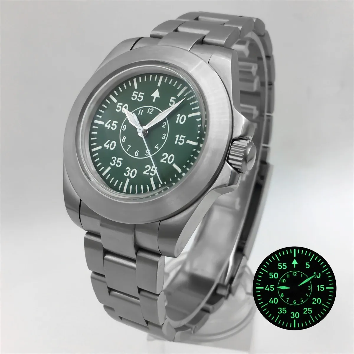 BLIGER 40mm NH35A Men's Automatic Watch Black and white luminous dial Coated domed glass Stainless steel brushed case bracelet