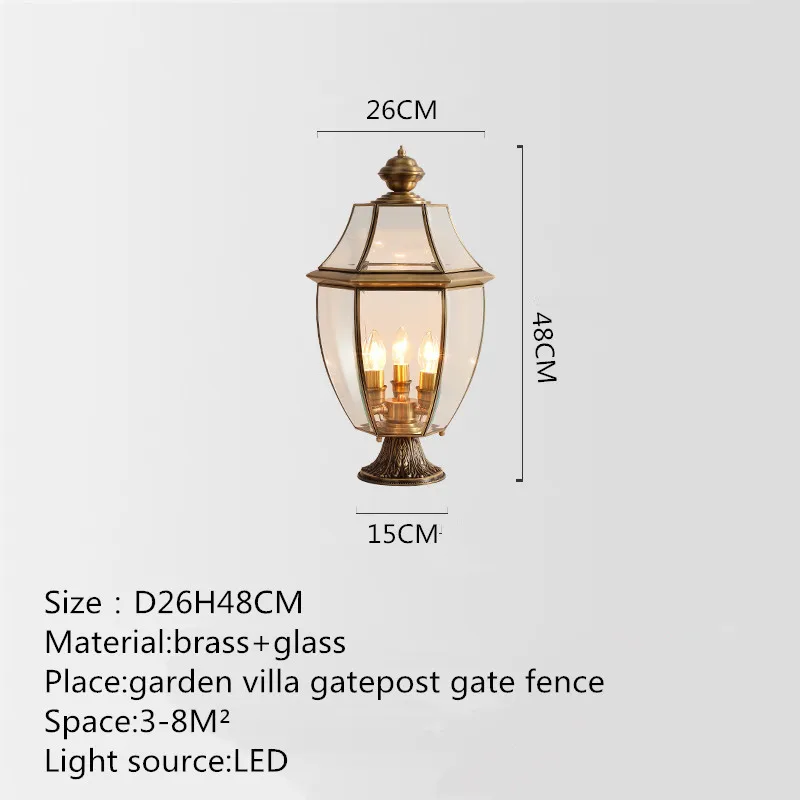 SAMAN Outdoor Classical Brass Garden Landscape Light Simple Patio Pillar IP65 Waterproof Retro Courtyard LED Post Lamp