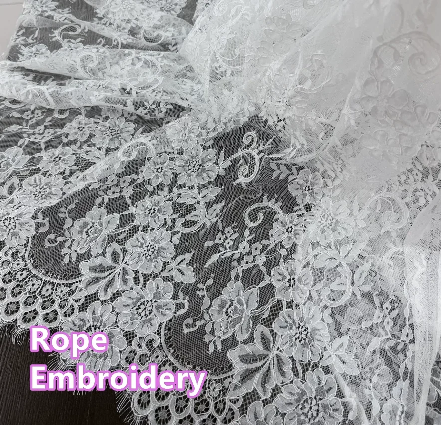 3M Long Luxury Embroidery 3D Edge Strand Eyelash Lace 1.5M Wide Transparent Sheer for Wedding Dress Formal Wear