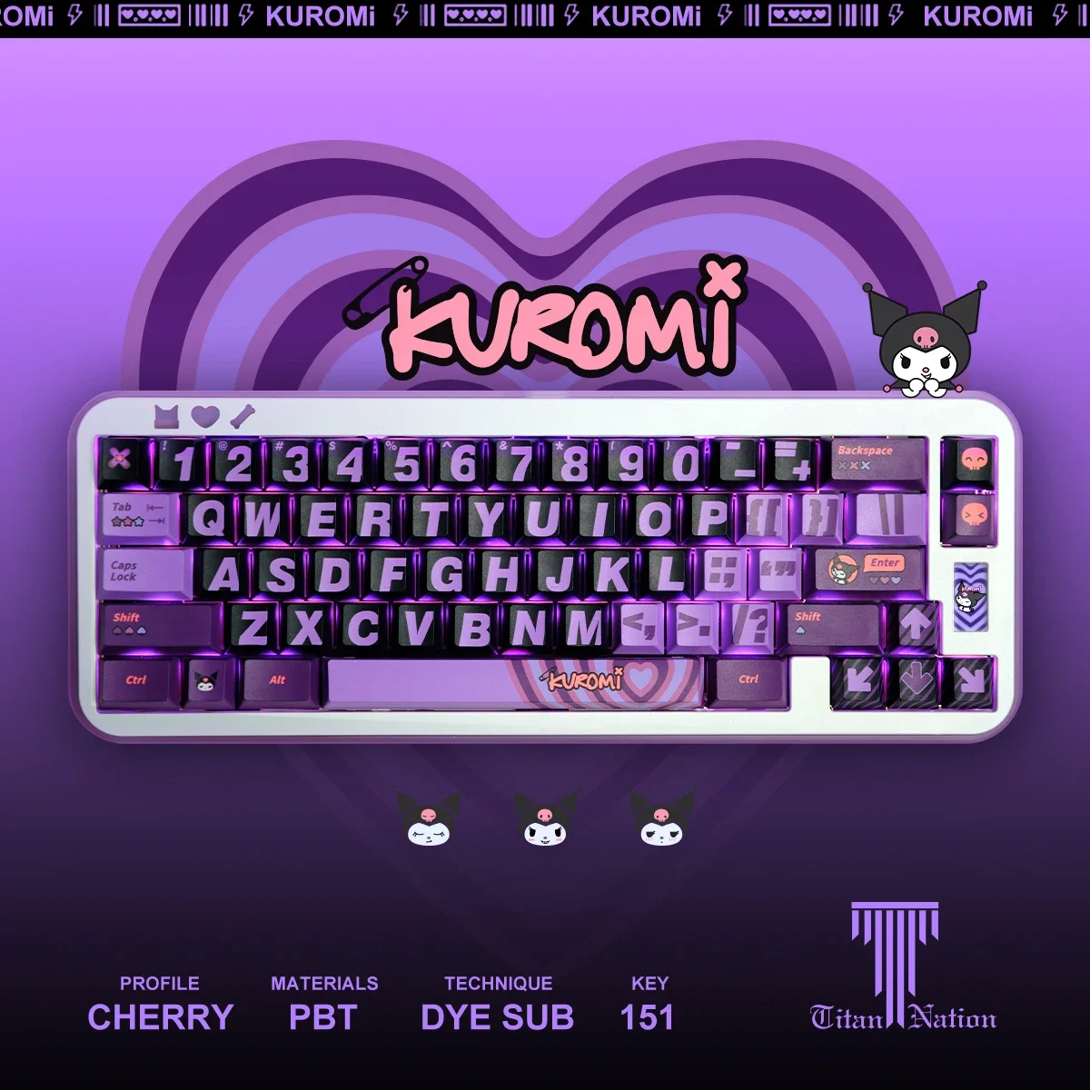 Anime sanrio Kuromi Keycap 151 Keys PBT Heat-sublimation Cherry Profile Cute Girl Mechanical Gaming Keyboard Translucent Keycaps