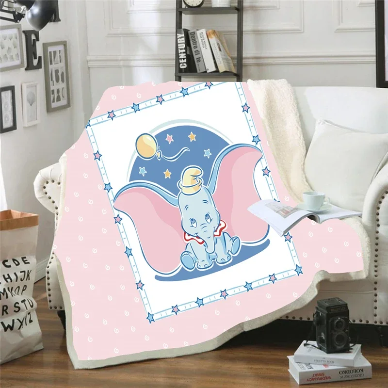 Disney Blue Pink Dumbo Cartoon Lightweight Plush Warm Throw Blanket with Sherpa Backing Children Girls Boys Birthday Gift Winter