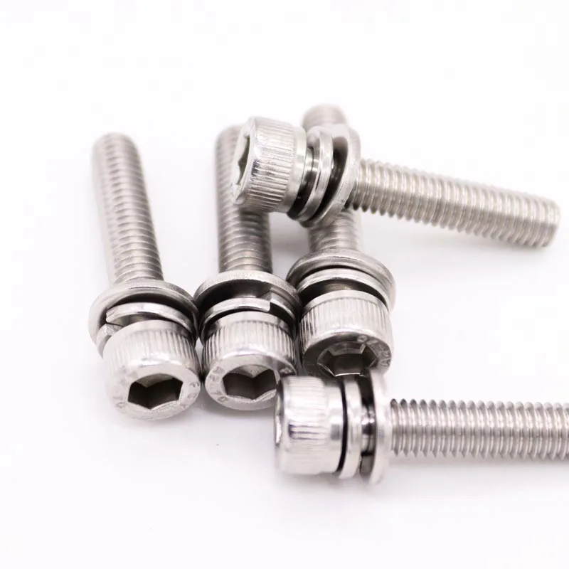 M2 M2.5 M3 M4 M5 M6 M8 M10 304 A2 Stainless Steel Hexagon Hex Socket Cap Head SEM Screw with Spring Washer Gasket Assemble Bolt