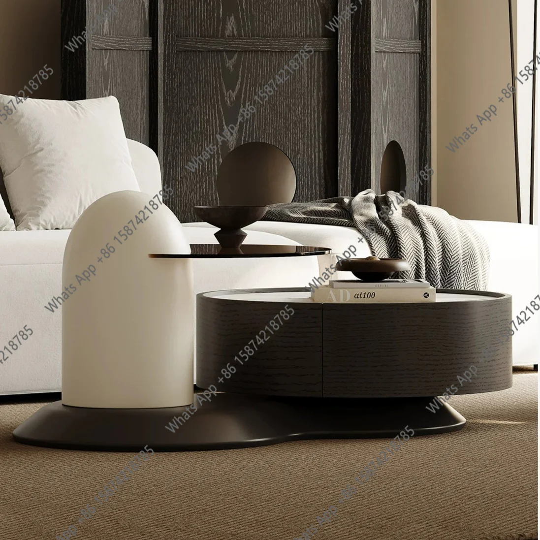 rotating coffee table living room household small apartment Italian minimalist designer high-end art rock slab coffee table
