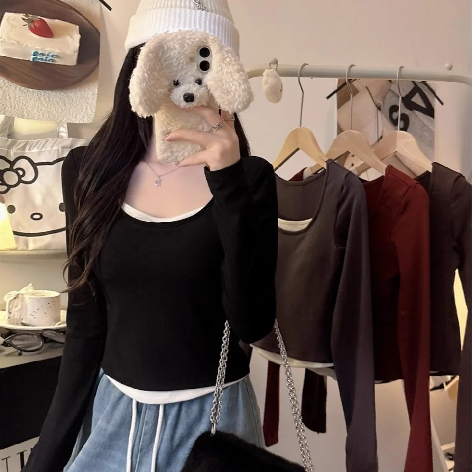 Slim Fit Long Sleeve T-Shirt Women's Fixed Band Chest Pad Top Sexy Style Cotton Blend Nylon Spandex Blend Short Length