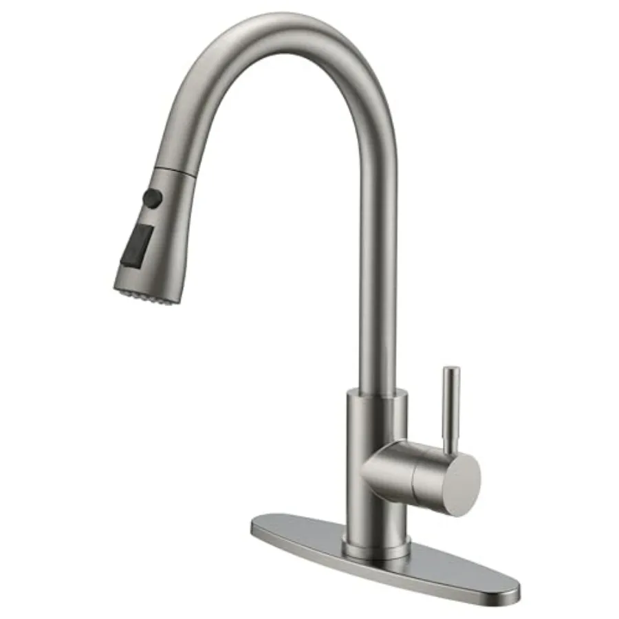 

Kitchen Faucet with Pull Down Sprayer Brushed Nickel High Arc Single Handle Single Level Stainless Steel Pull Out Sink Faucet f