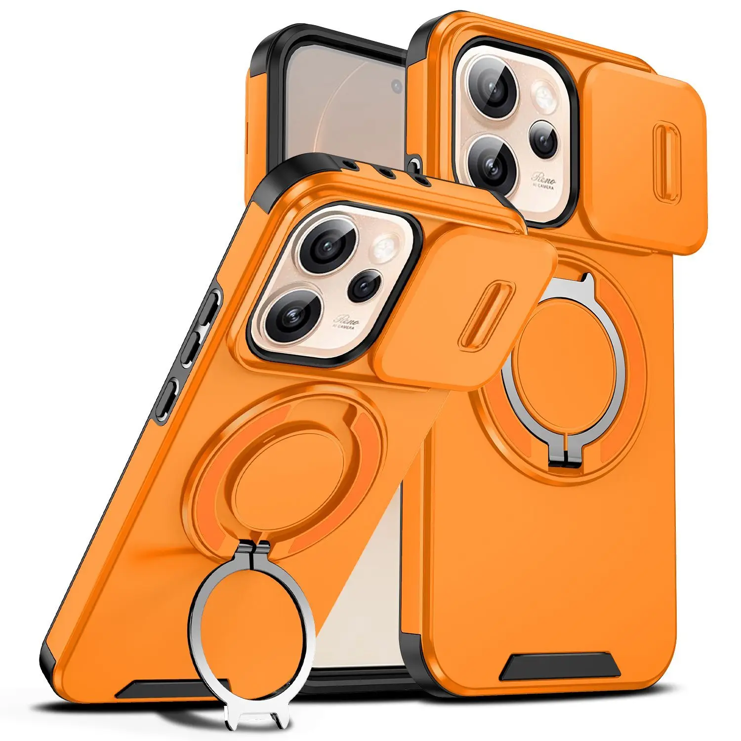 

Case For OPPO Reno15 15F 15Pro Shockproof Full Cover Lens Protection Push-Pull Holder Magnetic Ring Stand Phone Cover