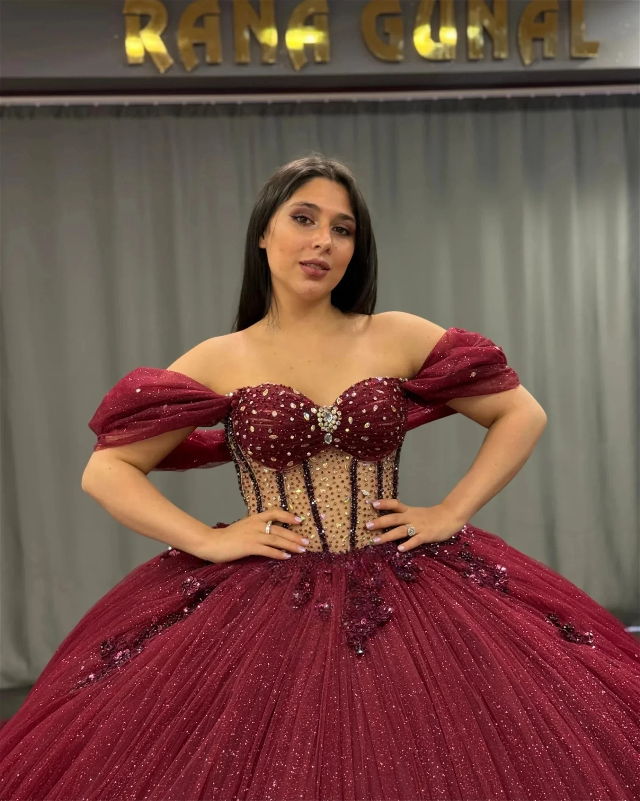 Burgundy Charro Quinceanera Dresses Ball Gown Off The Shoulder Tiered Pearls Mexican Sweet 16 Dresses 15 Anos Customized