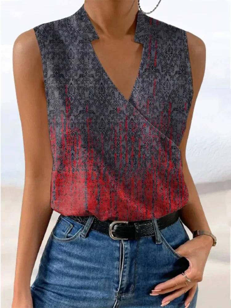 Fashion Stand Neck Sleeveless Women Tops And Blouses Floral Print Tank Top Femme 2023 Summer Casual Office Vintage Womens Blouse