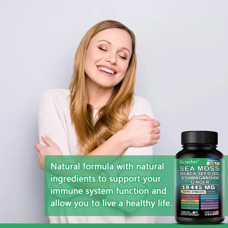 Sea Moss Capsules with Black Seed Oil Ashwagandha Turmeric Complex, Energy Immune Digestive Skin & Stress Relief Support