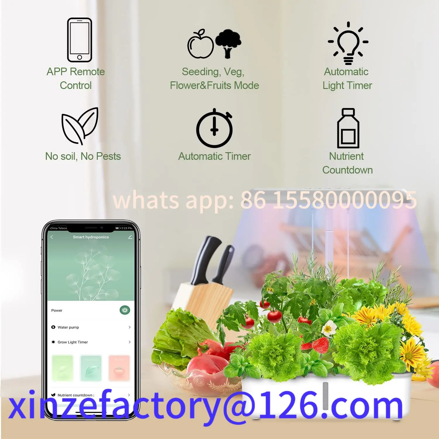 Sistema de cultivo hidropónico Wifi personalizable con luz LED de cultivo, bomba automática, jardinería interior inteligente